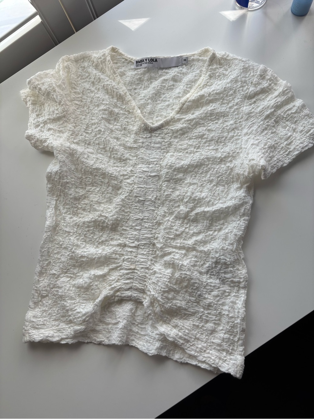 Bimba y Lola White Crinkle V-Neck Top XS